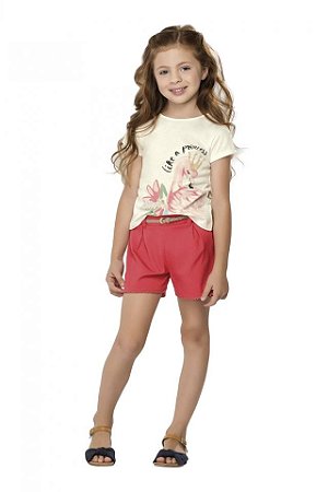 Blusa Infantil Feminina Manga Curta Estampa Flamingo