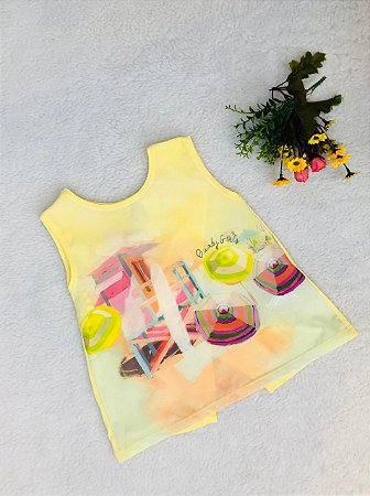 Blusa Infantil Feminina sem Manga Estampa Aquarela