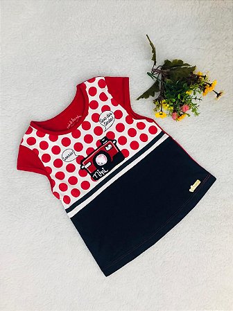 Blusa Feminina de Verão Bolas Vermelha com Marinho