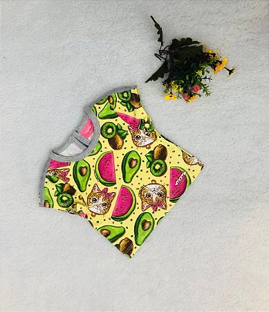 Blusa Infantil  Cropped Estampada com Frutas da Momi