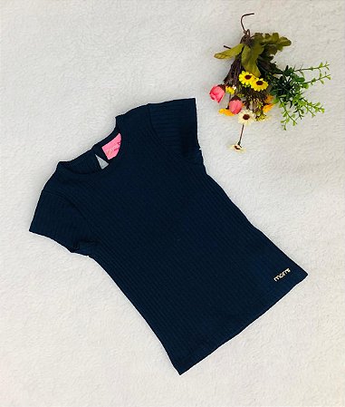 Blusa Infantil Feminina Malha Canelada Marinho da Momi