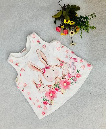 Blusa Infantil Batinha Coelhinhas com Brilho da Mon Sucré