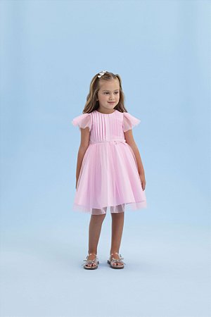 Vestido de Festa Infantil Rosa com Manga Petit Cherie