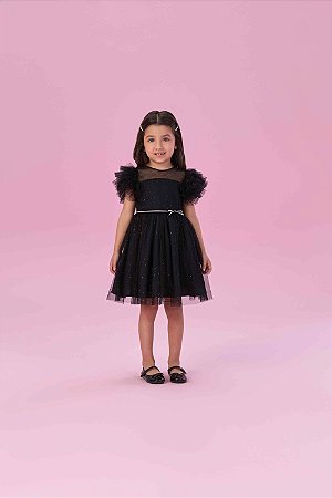 Vestido de Festa Infantil Preto com Manga Petit Cherie