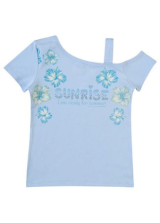 Blusa de Infantil Feminina Azul Estampa Flores e Brilho