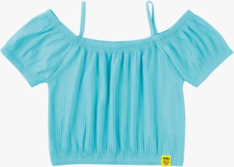 Blusa de Infantil Feminina Cropped Azul Ombro Caído