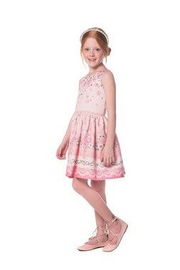 Vestido Infantil Rosa com Estampa Floral da Petit Cherie