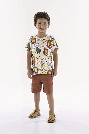 Camiseta Infantil da Up Baby Safari Bege Mangas Curtas