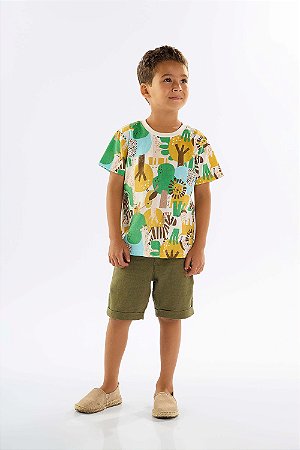 Camiseta Infantil da Up Baby Leão Bege Mangas Curtas