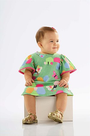 Vestido de Bebê da Up Baby Moderno Verde com Borboletas