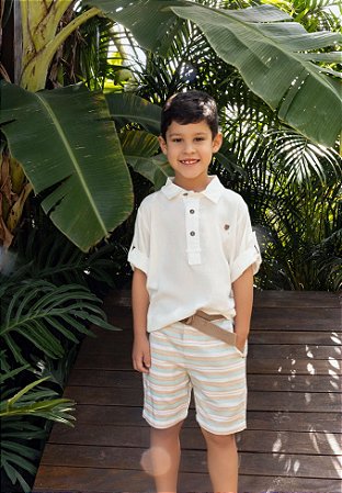Conjunto Infantil Masculino Camisa Bata Bermuda Arrumadinho