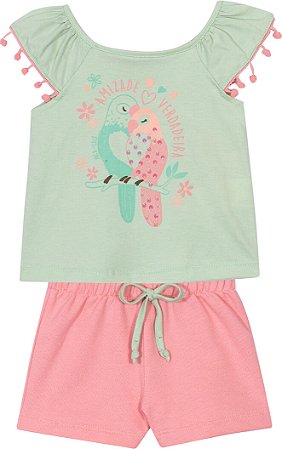 Conjunto Infantil Feminino de Verão Shorts Pom Pom