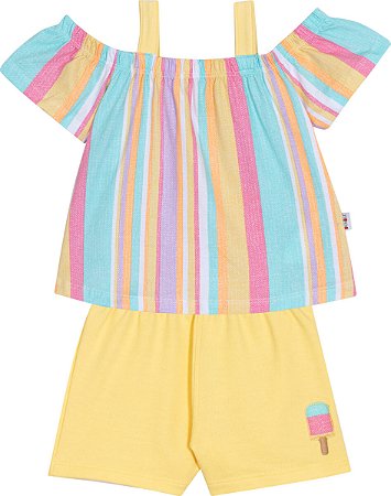 Conjunto Infantil Feminino de Verão Shorts Colorido