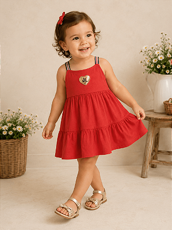 Vestido Infantil Vermelho Fresquinho com Alças