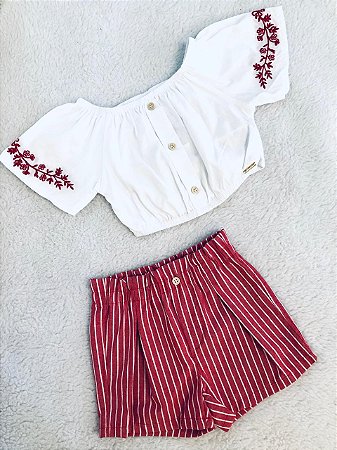 Conjunto Infantil Feminino de Blusa Cigana Bordada