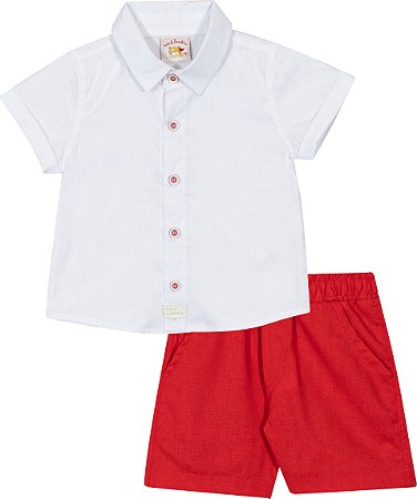 Conjunto Infantil Masculino Camisa Bermuda Vermelha