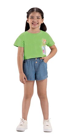 Conjunto Infantil Feminino de Verão com Shorts Jeans