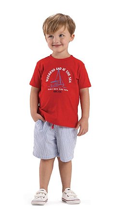 Conjunto Infantil Masculino Bermuda Vermelho Arrumadinho