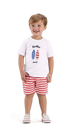 Conjunto Infantil Masculino Bermuda Listrada Arrumadinha