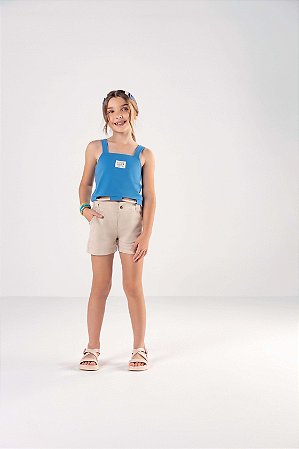 Short Infantil Sarja com Stretch e Elástico Ajustável