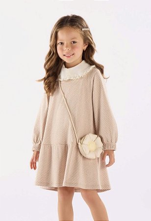 Vestido Infantil da Up Baby Alongado Pied Poule Bege