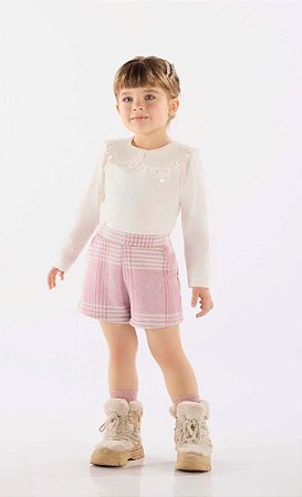 Conjunto Infantil Feminino da Up Baby Shorts Xadrez