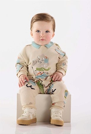 Conjunto de Bebê de Menino Up Baby Dinossauro Esquiando
