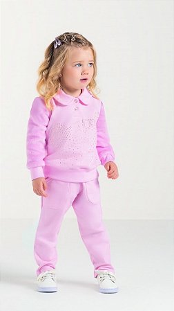 Conjunto Bebê Infantil Feminino Moletom Rosa Brilho