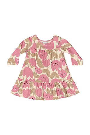 Vestido de Bebê da Quimby Molecoton Estampado com Tulipas