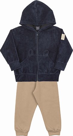 Conjunto Infantil Masculino Aberto Capuz Blusa Veludo