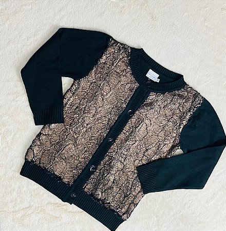 Casaco Infantil Tricô e Pelinho Preto e Dourado