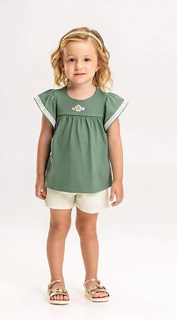 Conjunto Infantil Feminino com Bata e Shorts Fresquinho