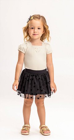 Conjunto Infantil Feminino com Saia Tutu Preta