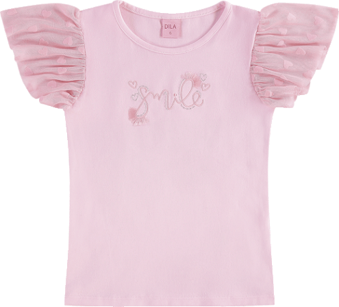 Blusa Infantil de Verão Manga com Babado de Tule