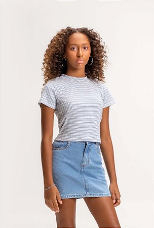 Blusa Juvenil de Verão Manga Curta Malha Ribana