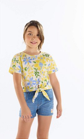 Blusa Infantil Feminina da Quimby Froral Amarela