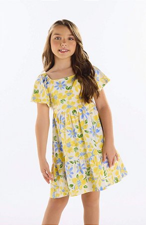 Vestido Infantil Casual da Quimby Algodão Amarelo