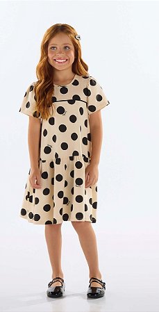 Vestido Infantil Casual da Quimby Malha de Algodão Bola