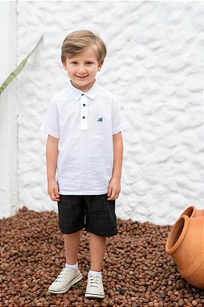 Conjunto Infantil Masculino Camisa Bata Social Bermuda