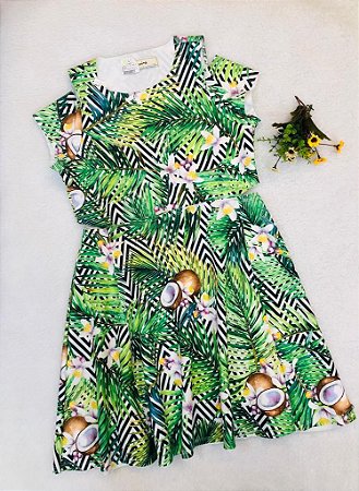 Vestido Infantil Verde Coqueiros em Neopreme da Animê