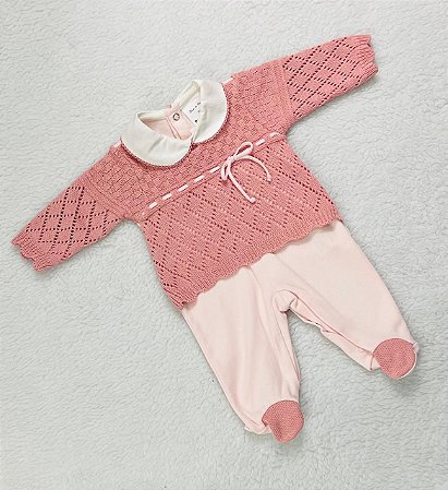 Macacão de Bebê Feminino de Tricô da Beth Bebê