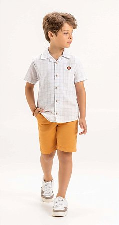 Conjunto Infantil Masculino Camisa com Bermuda Sarja