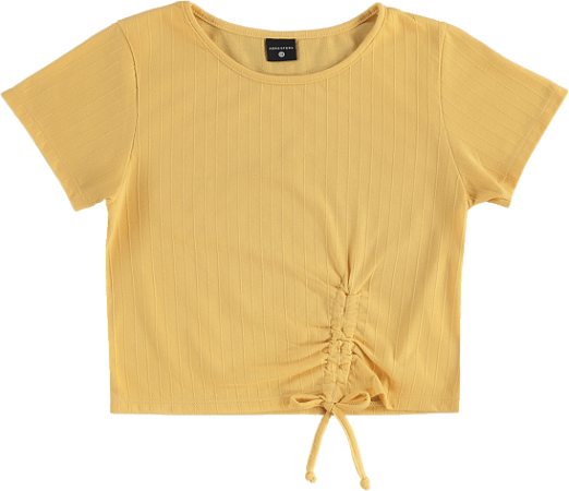 Blusa Juvenil de Verão Manga Curta Franzida Lateral