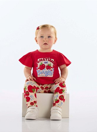 Conjunto de Bebê da Quimby Legging Vermelho Tomates