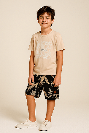 Conjunto Infantil da Bee Loop Bermuda Estampa Folhas