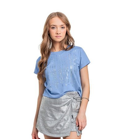 Blusa Juvenil da Gloss Manga Curta Modelo T-Shirt Azul