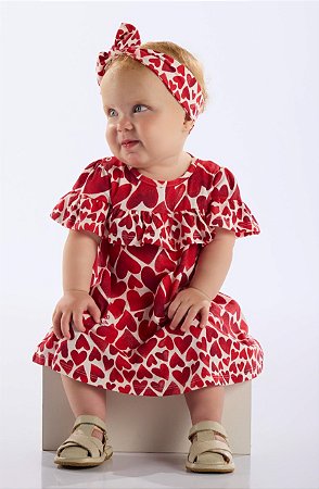 Vestido de Bebê da Up Baby com Corações Vermelhos