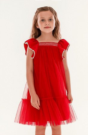 Vestido de Festa Infantil da Mon Sucré Vermelho Tule Bordado