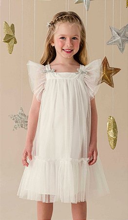 Vestido de Festa Infantil da Mon Sucré Branco Tule Soltinho