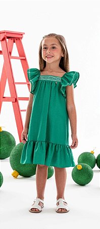 Vestido Infantil Verde da Mon Sucré Crepe Babado